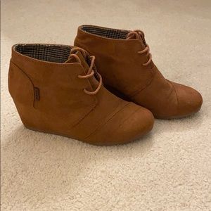 Brown wedge booties